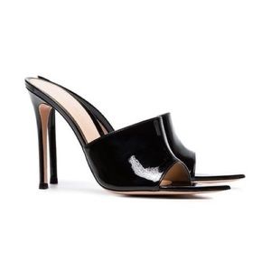 Gianvito Rossi black patent mule heels